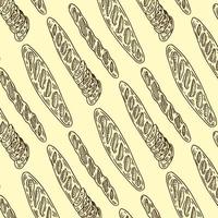 a pattern from a baguette.pattern of a long yellow baguette drawn in doodle style randomly arranged on a beige background for a bakery template vector