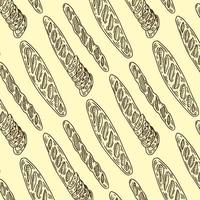 a pattern from a baguette.pattern of a long yellow baguette drawn in doodle style randomly arranged on a beige background for a bakery template vector