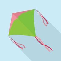 Green paper kite icon, flat style