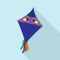 Blue kite with eyes icon, flat style vector