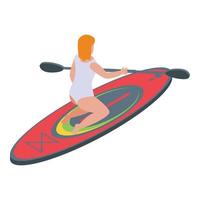 Paddle surfing icon, isometric style vector