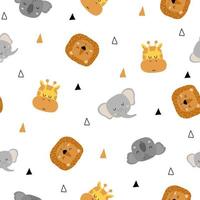 Seamless pattern of cute hand drawn sleeping animals. Cartoon zoo. Vector illustration. Animal for design of children's products in scandinavian style.