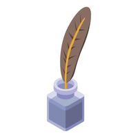 Writing ink feather icon, isometric style vector