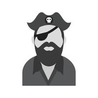 pirata con sombrero icono plano en escala de grises vector