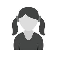 Girl in Two Ponytails Flat Greyscale Icon vector