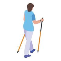 Girl nordic walking icon, isometric style vector