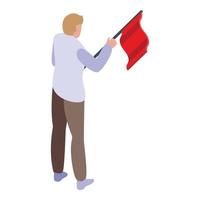 Man with red flag icon, isometric style vector