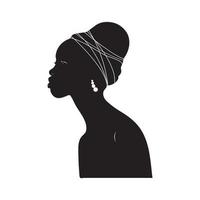 mujer negra con silueta de cola de caballo con cordón de hojaldre. ilustración vectorial del perfil de mujer afroamericana con peinado de cola de caballo. vector