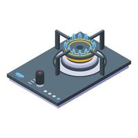 One burning gas stove icon, isometric style vector