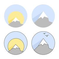 Set of logos with gray mountains, clouds and sun vector