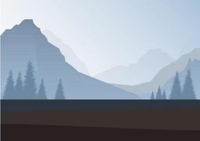 Blue mountains in a landscape with fir trees and a forest ahead vector