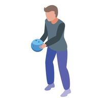 Bowling player icon, isometric style vector