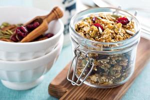 Homemade granola with quinoa and cranberry photo