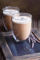 Hot latte with lavender photo
