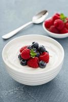 Natural yogurt in a bowl with berries photo