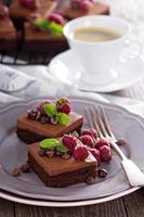 Chocolate mousse brownies with raspberry
