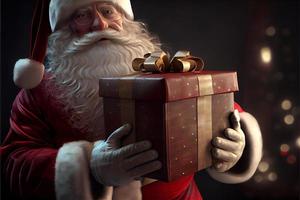 santa claus sosteniendo una caja de regalo festiva feliz navidad foto