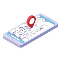 Smartphone map location icon, isometric style vector