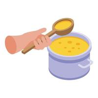 Boiling soup icon, isometric style vector