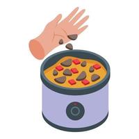 Hand preparing food icon, isometric style vector