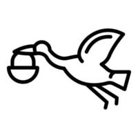 icono de cesta de cigüeña voladora, estilo de esquema vector