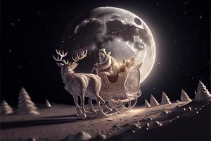 santa claus montando un ciervo en un trineo, caricatura 3d feliz navidad foto