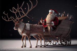 Santa Claus riding a deer in a sleigh, cartoon 3D Merry Christmas photo