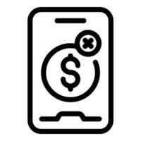 Check phone payment cancellation icon, outline style vector