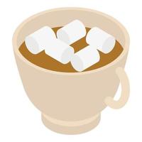 Cup cocoa marshmallow icon, isometric style vector