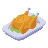 icono de pollo con hierbas, estilo isométrico vector