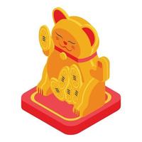 icono de gato afortunado de japón, estilo isométrico vector