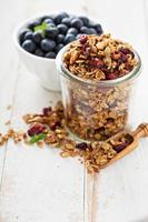 Homemade granola in a glass jar photo