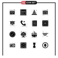 Mobile Interface Solid Glyph Set of 16 Pictograms of suitcase business website services road Editable Vector Design Elements