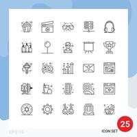 25 Thematic Vector Lines and Editable Symbols of monitor headphone glasses audio network Editable Vector Design Elements