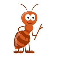 cute cartoon character ant with a branch in his hands, insect with a stick in his paws vector