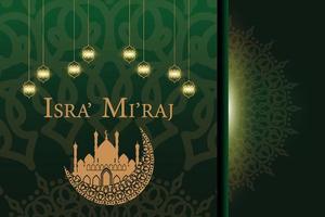 Isra wal Mi'raj Night journey of the Prophet Muhammad SAW. Translation is the night journey of Prophet Muhammad. Great Islamic event. Islamic greeting cards and information. vector