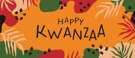 feliz kwanzaa diseño de banner largo horizontal colorido brillante abstracto con formas orgánicas aleatorias, hojas de palma. plantilla vectorial para la celebración afroamericana de kwanzaa en usa.act, vector