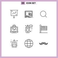 Universal Icon Symbols Group of 9 Modern Outlines of computing computer os laptop tool Editable Vector Design Elements