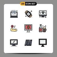 Set of 9 Modern UI Icons Symbols Signs for muscle bodybuilding jewelry biceps computer Editable Vector Design Elements