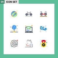 9 Universal Flat Color Signs Symbols of laptop computer cycle share connection Editable Vector Design Elements