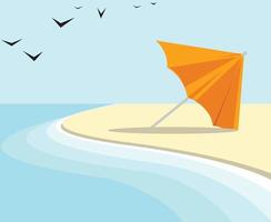 Beach Scene With Umbrella Vector Illustration