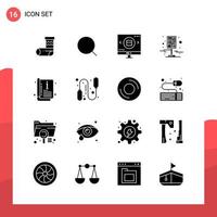 Pack of 16 Universal Glyph Icons for Print Media on White Background Creative Black Icon vector background