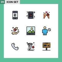 paquete de iconos de vector de stock de 9 signos y símbolos de línea para protección de medios seguro de película dulce elementos de diseño de vector editable