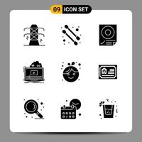 9 Black Icon Pack Glyph Symbols Signs for Responsive designs on white background 9 Icons Set Creative Black Icon vector background