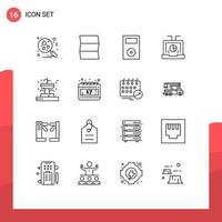 Group of 16 Modern Outlines Set for fountain seo ipod report data Editable Vector Design Elements