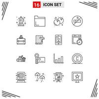 Group of 16 Outlines Signs and Symbols for design paint fruit bag briefcase Editable Vector Design Elements