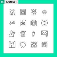 16 Universal Outlines Set for Web and Mobile Applications face mouth warning lips chart Editable Vector Design Elements