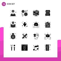 Editable Vector Line Pack of 16 Simple Solid Glyphs of box kiosk investment food cooking Editable Vector Design Elements