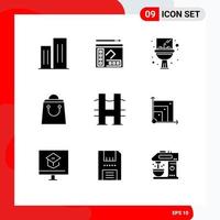 Modern Set of 9 Solid Glyphs and symbols such as journey shopping writer shop mirror Editable Vector Design Elements