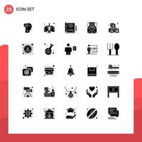 Mobile Interface Solid Glyph Set of 25 Pictograms of learning alphabet healthcare shapes christmas Editable Vector Design Elements